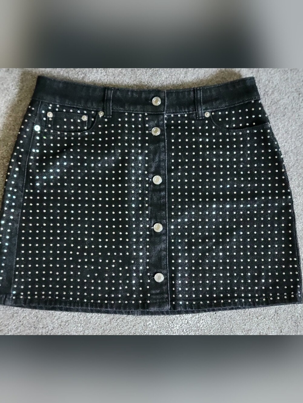 Michael Kors Black Embellished Button-Front Mini Skirt